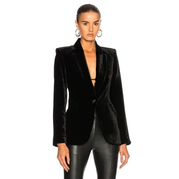 L’AGENCE Chamberlain Velvet Blazer Jacket Black - Picture 2 of 11